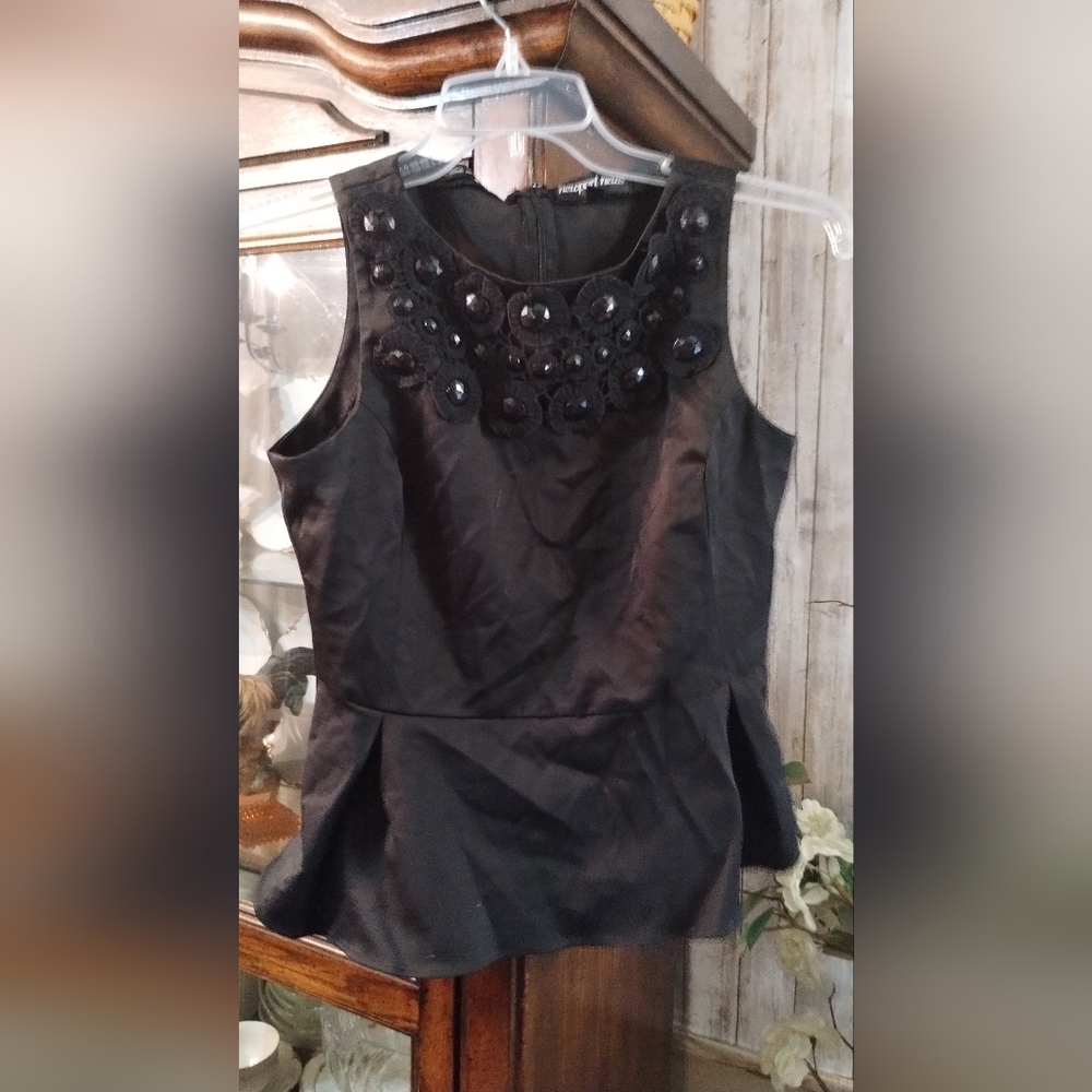 Newport NewsBlack Sleeveless Blouse with Floral Embellishments (10)